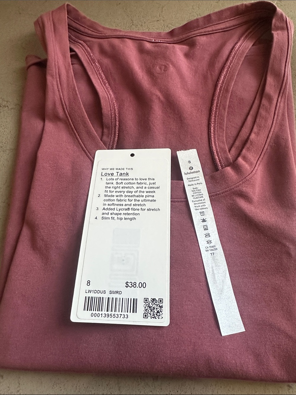 NWT lululemon athletica Love Tank Racerback Smokey Red size 8 - Picture 6 of 7